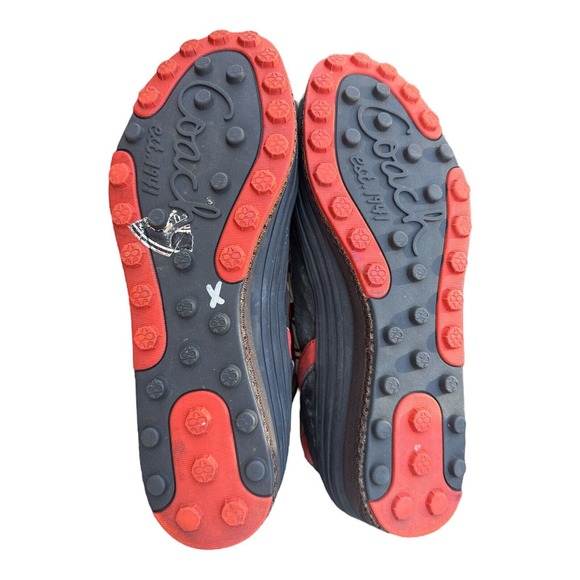 Coach Marian Lace Up Insulated Boots Sz 9.5 Signature Logo Brown & Red Mid Calf - Picture 7 of 7